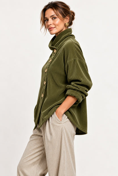 Mabel | The Corduroy Button-Up Top in Olive Green