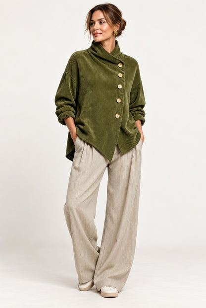 Mabel | The Corduroy Button-Up Top in Olive Green