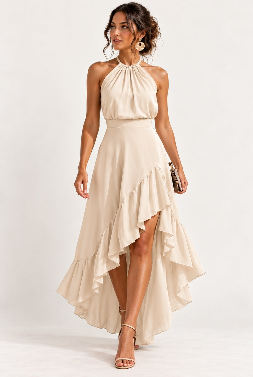 Elspeth Asymmetric Hem Halter Dress